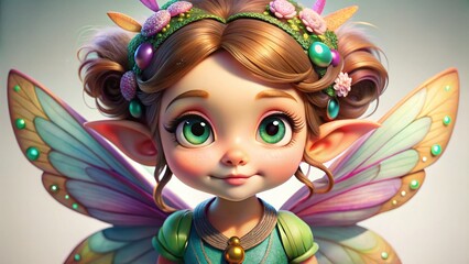 Fototapeta premium Adorable Cartoon Fairy Posing on White Background - Candid Stock Photo