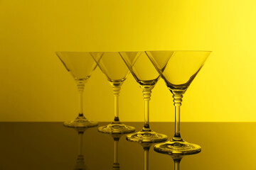 Empty glasses on table, color tone effect