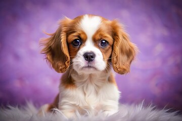 Adorable Cavalier King Charles Spaniel Puppy Posing on Lilac Background