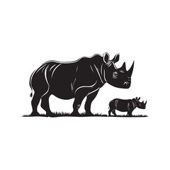 rhino and baby rhino isolated on white