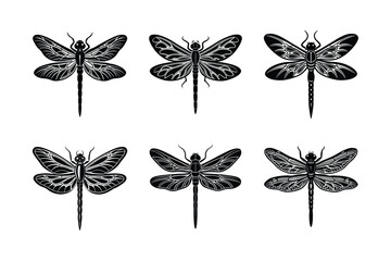 Fototapeta premium Dragonfly silhouette vector set with white background