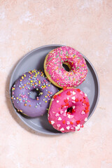 Valentine's Day Decorated Donut Assortment.top veiw.selective focus