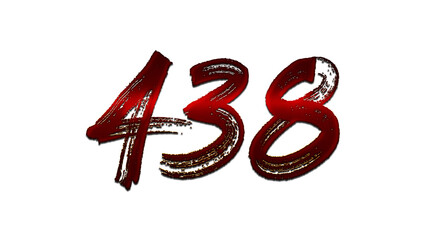 3D blood red number design of 438 on white background.