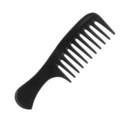 One black plastic comb isolated on white