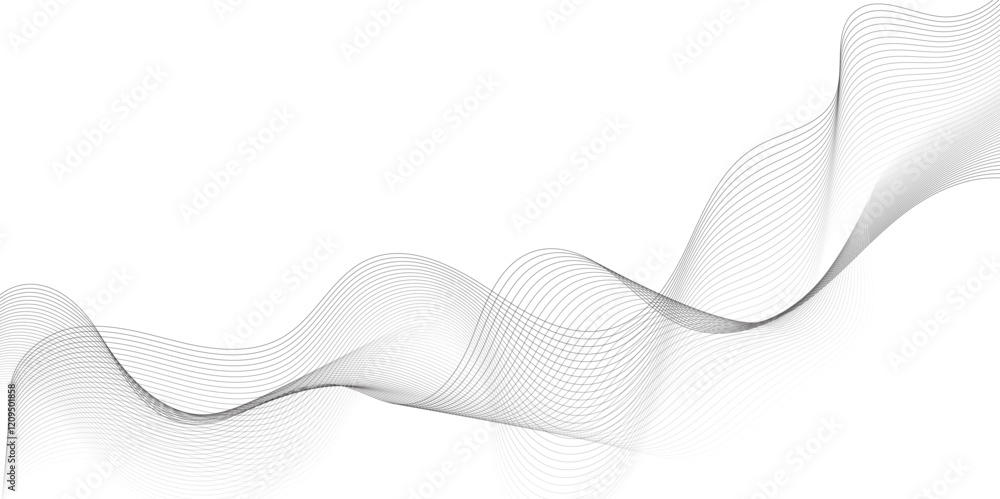 Aufkleber Abstract grey, white smooth element swoosh speed wave modern stream background. Wave with lines created using blend tool. Abstract frequency sound wave lines and twisted curve lines background.	

