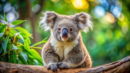 Obraz premium Adorable Koala Close-Up: Macro Photography of Wild Koala Resting on Eucalyptus Tree