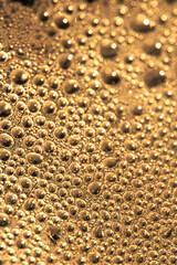 Close Up of Water Droplets Liquid Bubbles Abstract Background in Gentle Gold Orange