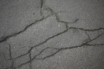 old cracked asphalt close-up, old cracked symmetrical pavement as a background, cracks on macro asphalt	

