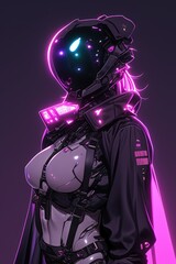 Futuristic Female Cyborg in Neon Lit Attire