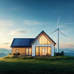 Obraz premium Modern Eco-Friendly House with Wind Turbine
