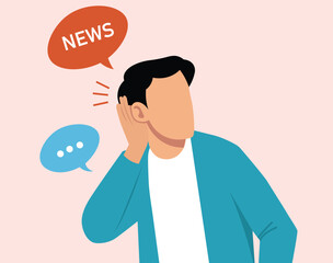 male Hearing, listening, curiosity, gossip, deafness, illustration