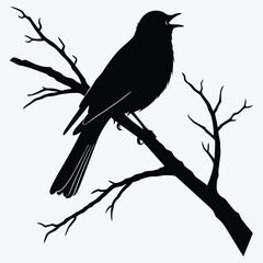 a bird perched on a branch silhouette vector design art and illuistration