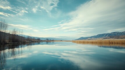 Fototapeta premium Serene Mountain Lake with Reflective Sky