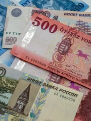 Turkish and Russian banknotes flat lay