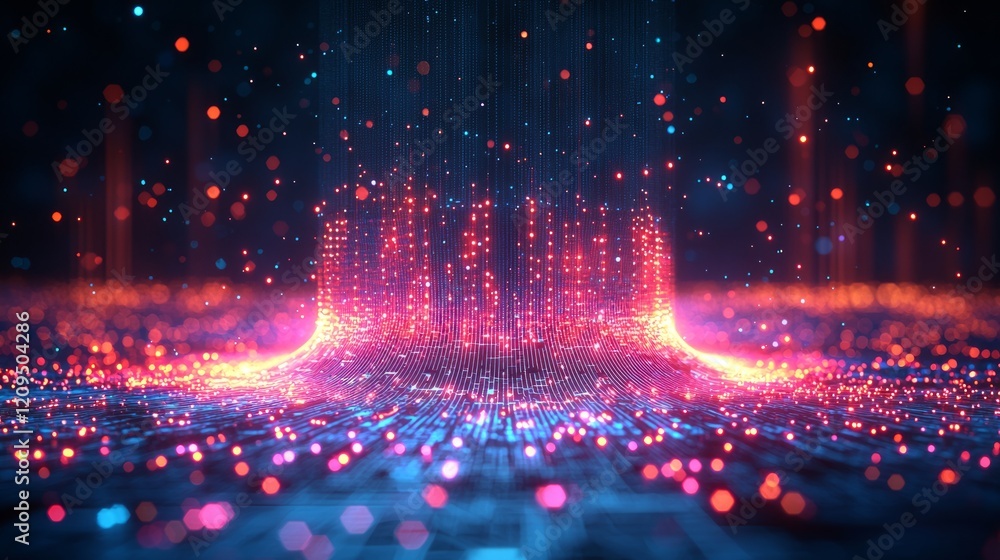 Aufkleber digital data stream, glowing particles, abstract background, tech presentation
