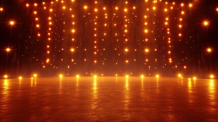 Flatlay of a music stage with dynamic stage lights creating a stunning backdrop, leaving ample space for branding or text.