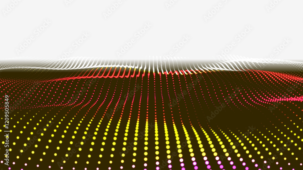 Poster abstract wave halftone yellow. futuristic moving dots, hi-tech and big data visualization. abstract 