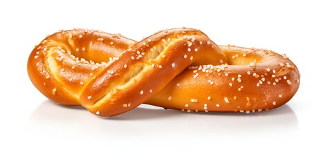 A fresh, soft pretzel with salt on top, isolated on a white background. Clipart illustration, high-