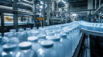 Bottles on a Conveyor Belt in a Factory