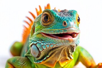 Fototapeta premium Adorable Smiling Iguana on White Background - Tilt-Shift Miniature Photography