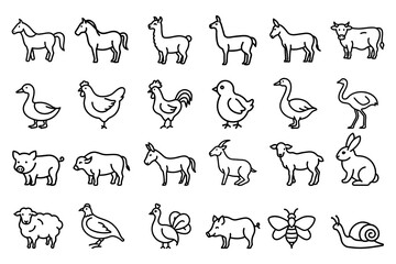 vector set of farm animals icons in flat style