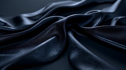 Fototapeta premium Dark blue silk fabric folds, elegant drape, studio shot, abstract background. Use luxury product backdrop