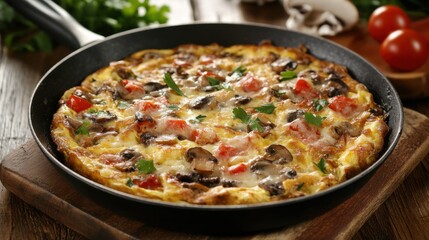 Omelette, cheese, mushrooms, vegetables. Generative AI