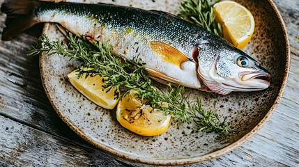 Freshly Caught Sea Bass with Lemon and Herbs, fish, seafood, thyme, rosemary, dill