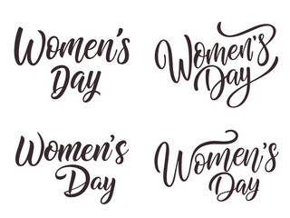  set ''women's day'' hand drawn with brush. Calligraphic inscriptions on white background, vector illustration.