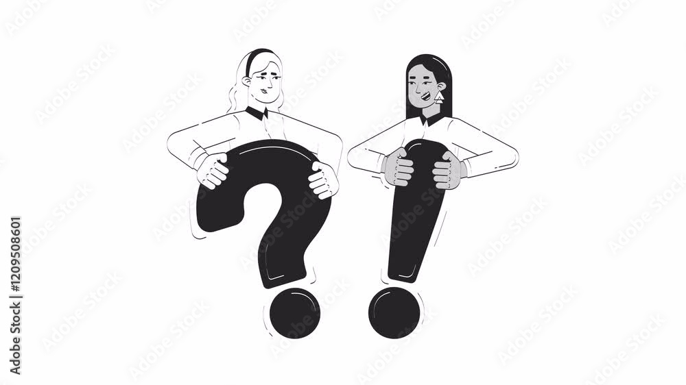 Aufkleber question exclamation problem solving hand drawn whiteboard sketch animation. workplace brainstorming