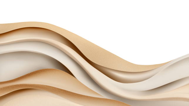 Abstract Background with Fluid Beige and Neutral Tones, Featuring Smooth Wavy Layers and Elegant Textures. On Transparent Background. Cutout. PNG.