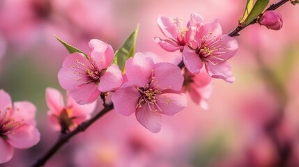 Fototapeta premium Peach trees blossoming. Generative AI