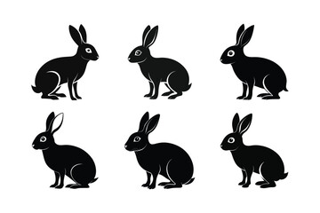 Snowshoe Hare (Lepus americanus) mammal animal, labeled silhouette vector art illustration.