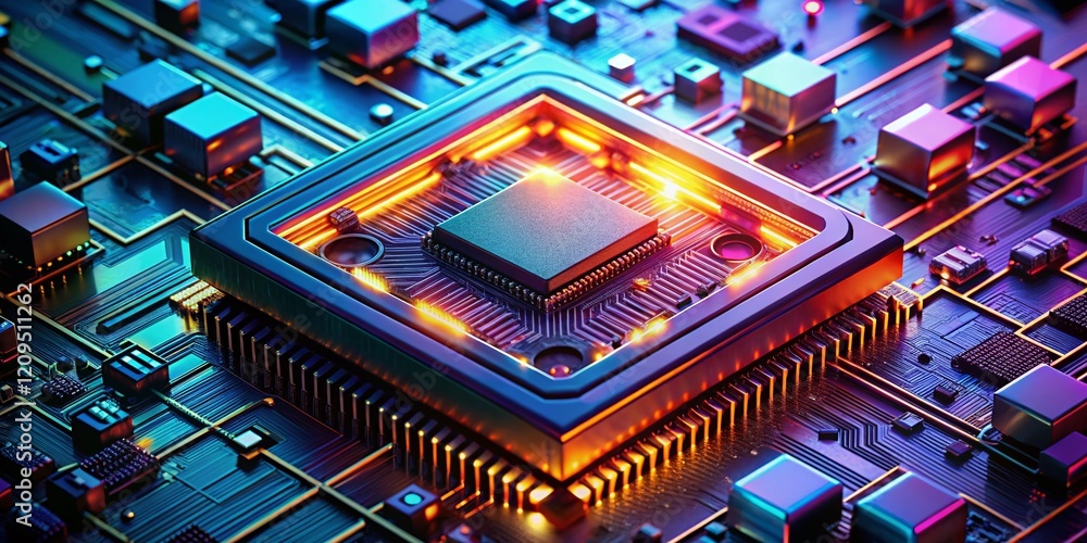 Aufkleber aerial drone shot of computer chip and cpu on a circuit board
