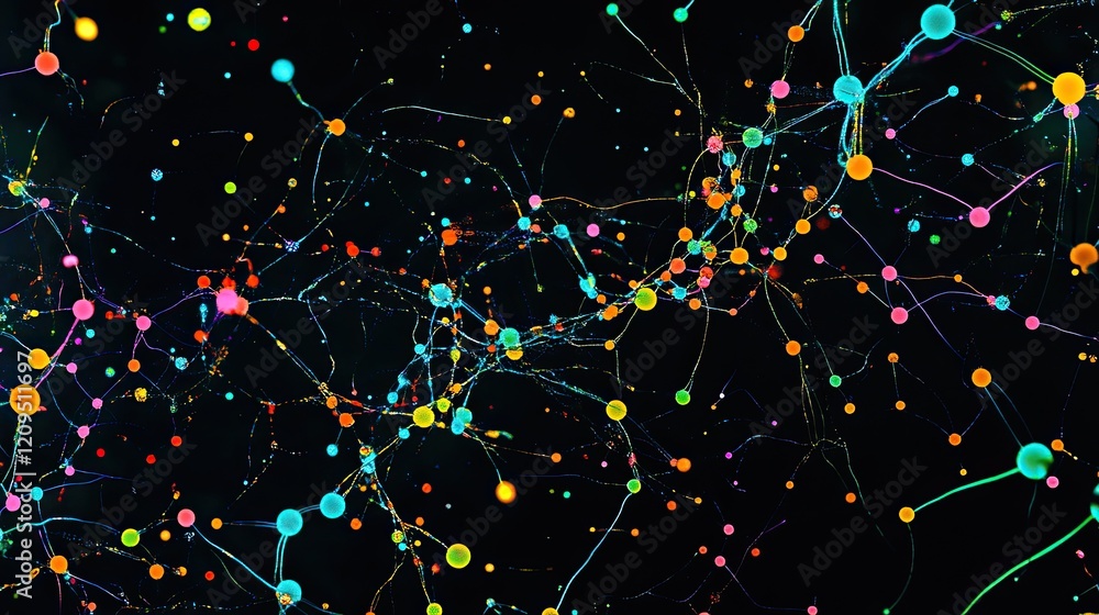 Poster top-down shot of a computer-generated dna strand with vibrant colors, surrounded by molecular patter