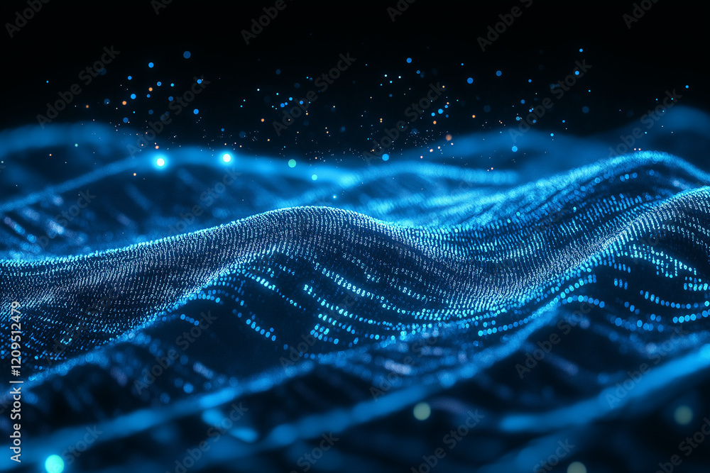 Poster Blue digital binary data on computer screen background