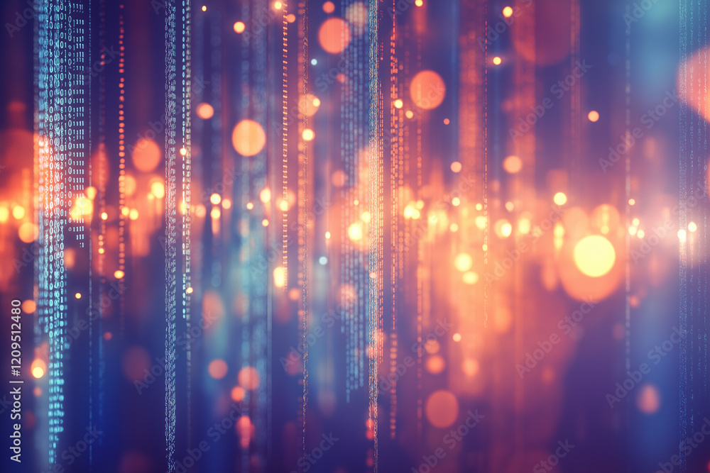 Poster Blue digital binary data on computer screen background