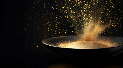 Elegant gold dust floating on a black background
