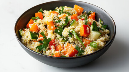 colorful quinoa salad with fresh vegetables and herbs