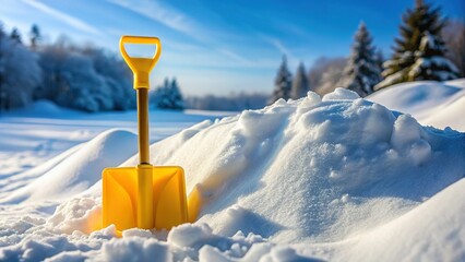 Winter Wonderland: Yellow Shovel in Fluffy Snowdrift - Copy Space