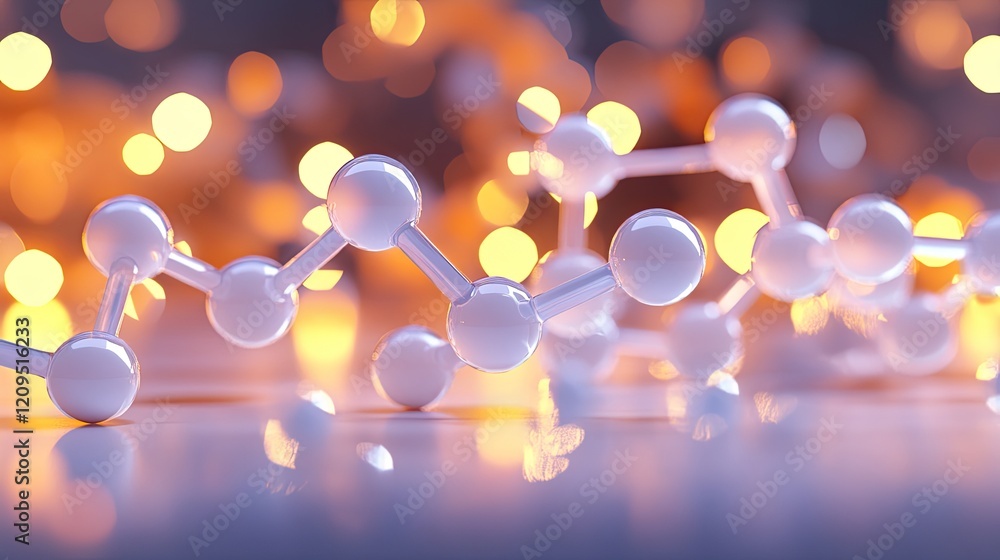Poster flatlay of a d-rendered dna molecule on a soft glowing surface, providing ample space for branding o