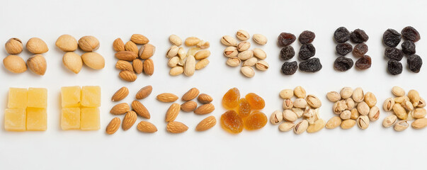 Creative arrangement of mixed nuts and dried fruits