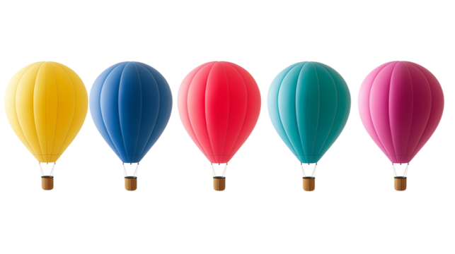 Set of colorful air balloons isolated on transparent background