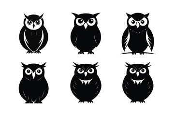 Snowy Owl (Bubo scandiacus) mammal animal, labeled silhouette vector art illustration.
