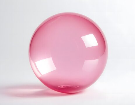 pink transparent shining bubble isolated on white background front view closeup shot