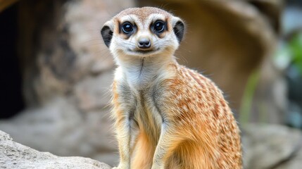 Fototapeta premium Slender-tailed meerkat alert. Generative AI