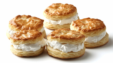 Delicious Cream Puffs on White Background, pastries, dessert, sweet, bakery, food