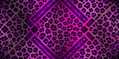 Vibrant purple neon leopard print with bold black outlines and metallic sheen on a dark grey background
