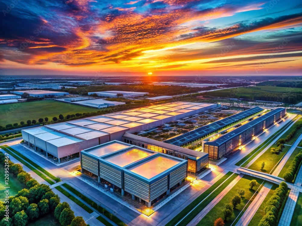 Poster aerial view generative ai data center campus, futuristic technology infrastructure