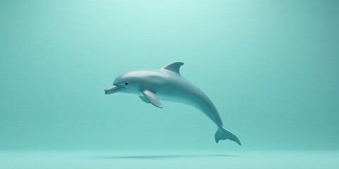 Fototapeta premium A serene, stylized dolphin gracefully leaps through a tranquil, aqua-toned aquatic environment, a minimalist representation of oceanic life